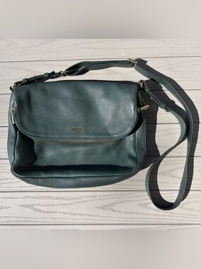 Fossil Preston Hunter Green Pebbled Leather Crossbody Purse